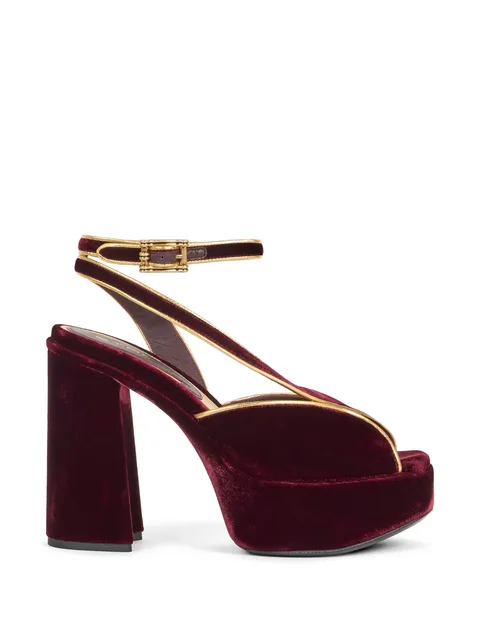 velvet metallic-trim platform sandals