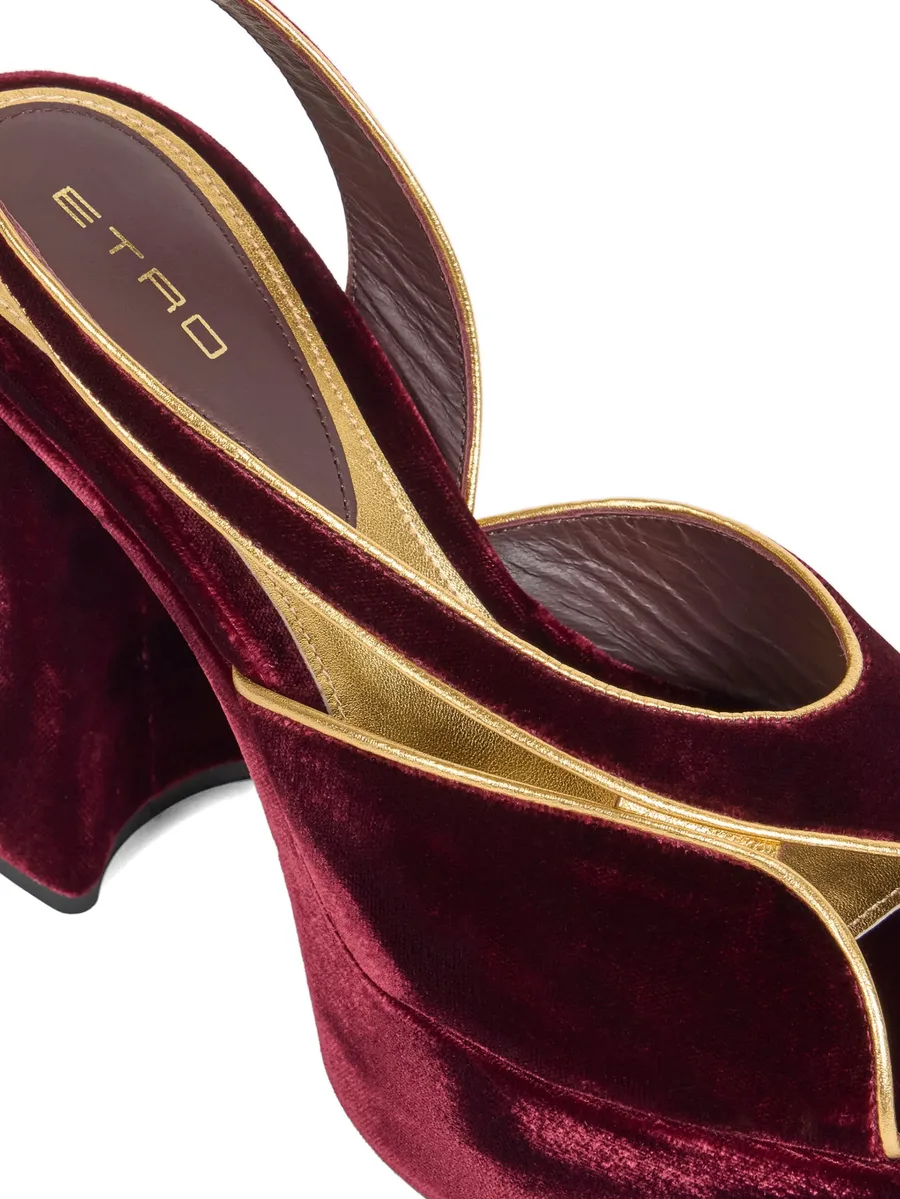 velvet metallic-trim platform sandals 7