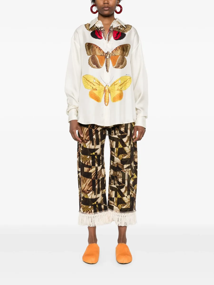 floral-pattern fringed tapered jeans 3