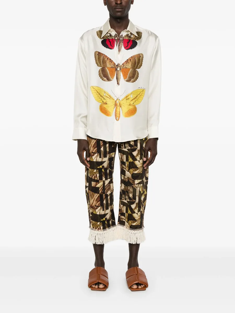 floral-pattern fringed tapered jeans 5