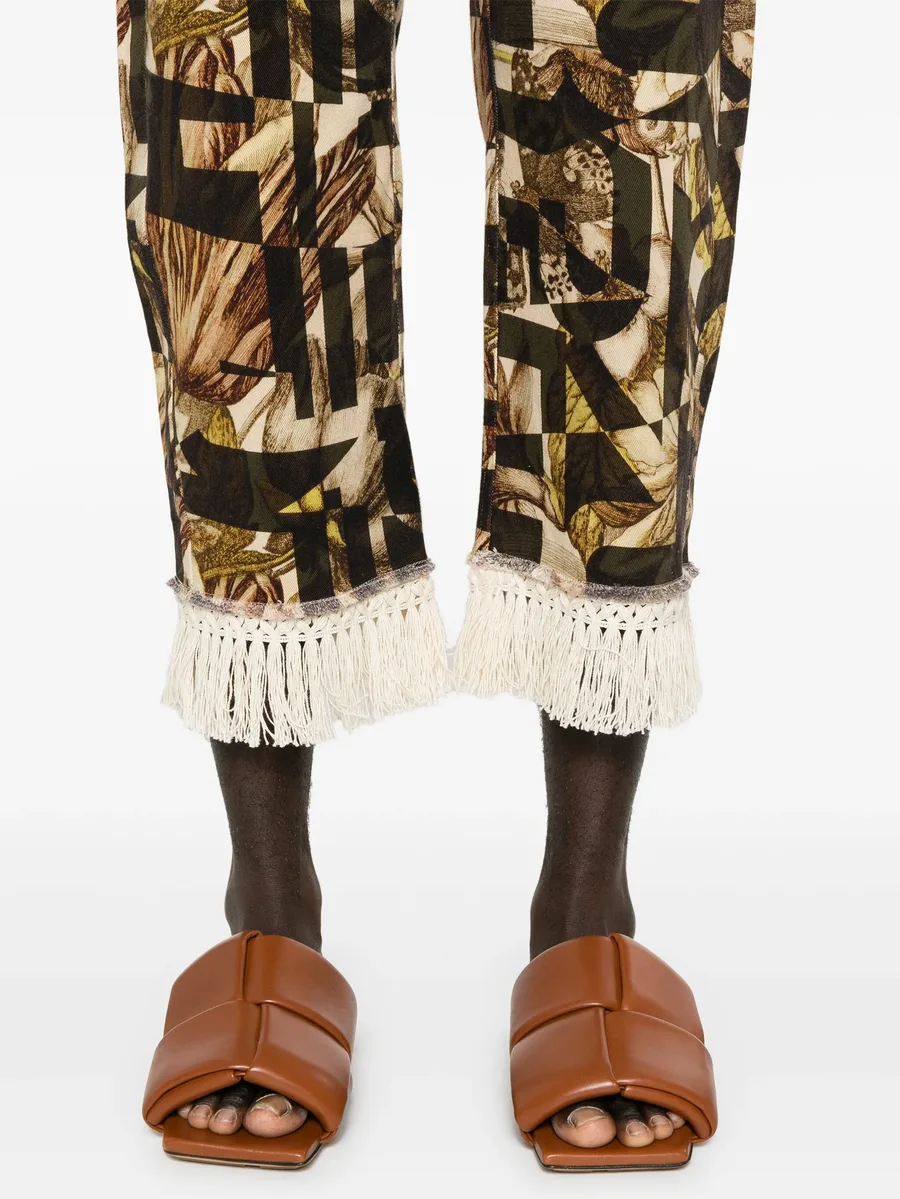 floral-pattern fringed tapered jeans 12