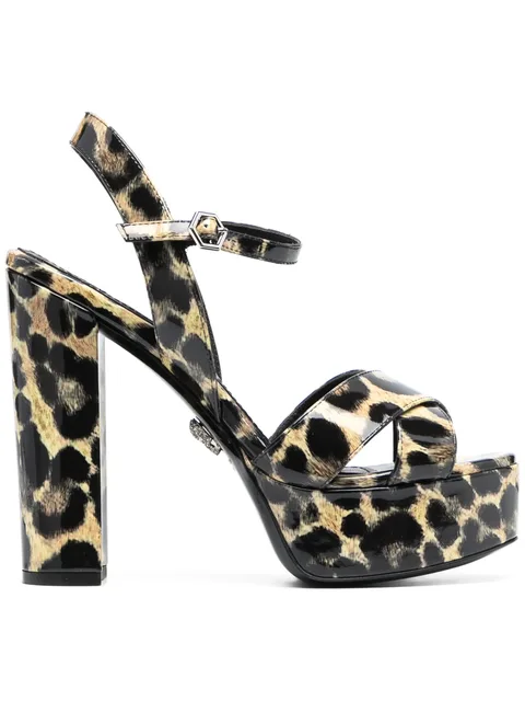 patent platform leopard print sandals
