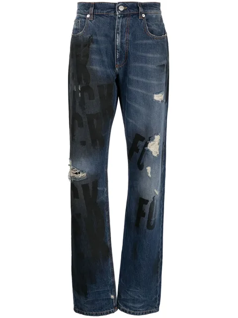 distressed-effect straight-leg jeans