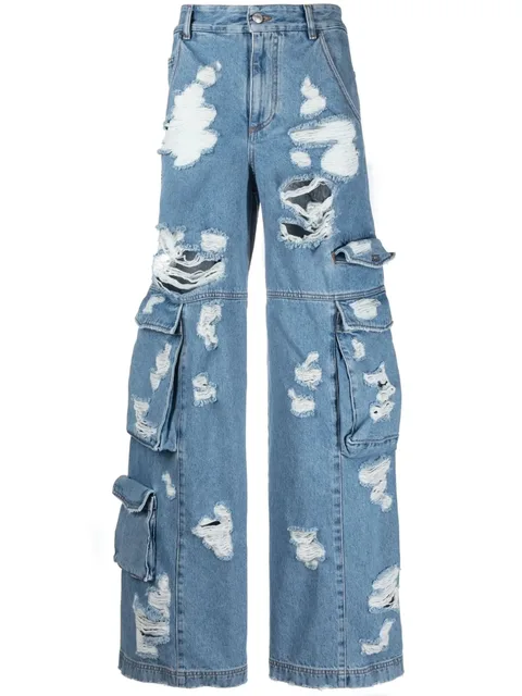 distressed wide-leg jeans