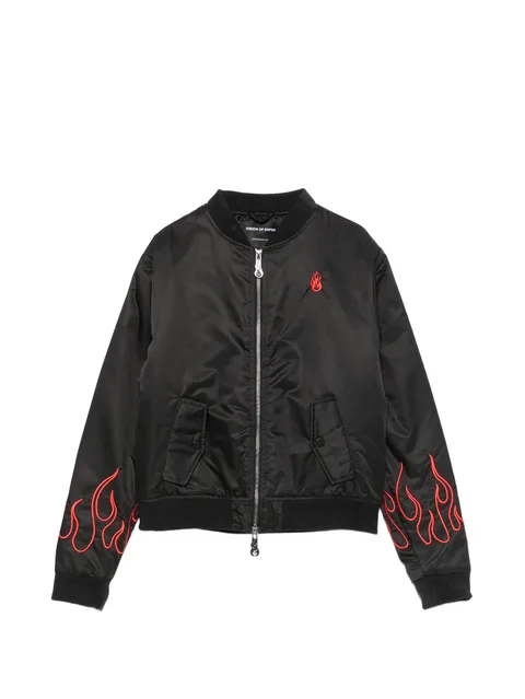 flame-embroidered bomber jacket