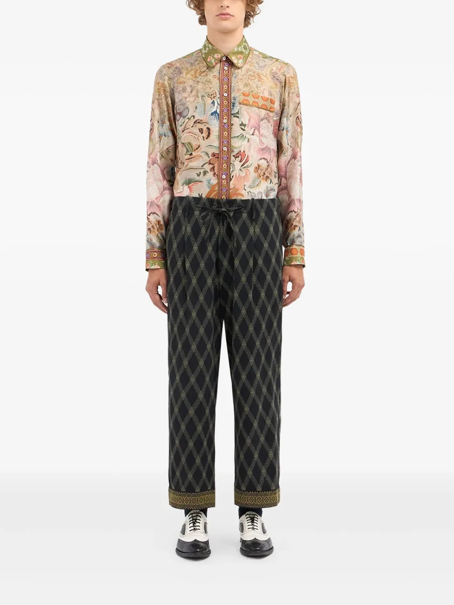 diamond-pattern drawstring-waist trousers 4
