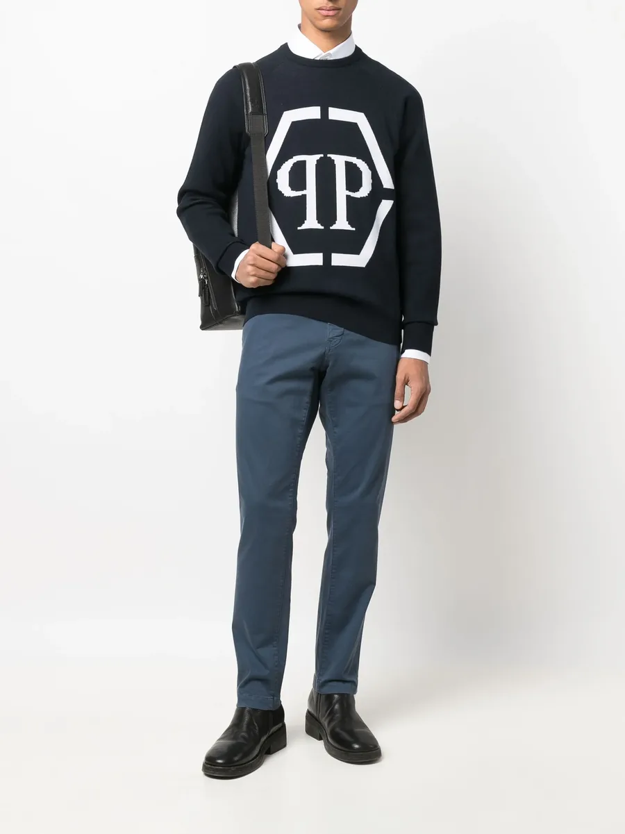 Hexagon-patch slim-fit chinos 4