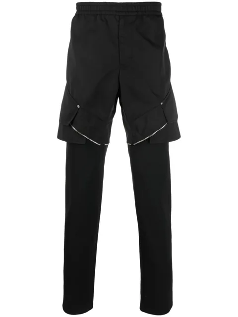zip-detail layered trousers