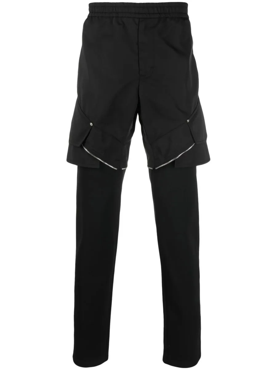 zip-detail layered trousers 2