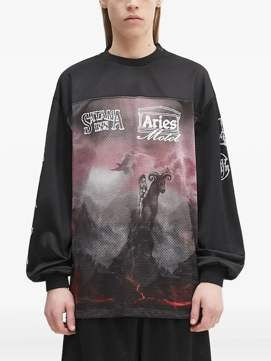 mesh-panel graphic long-sleeve T-shirt 2