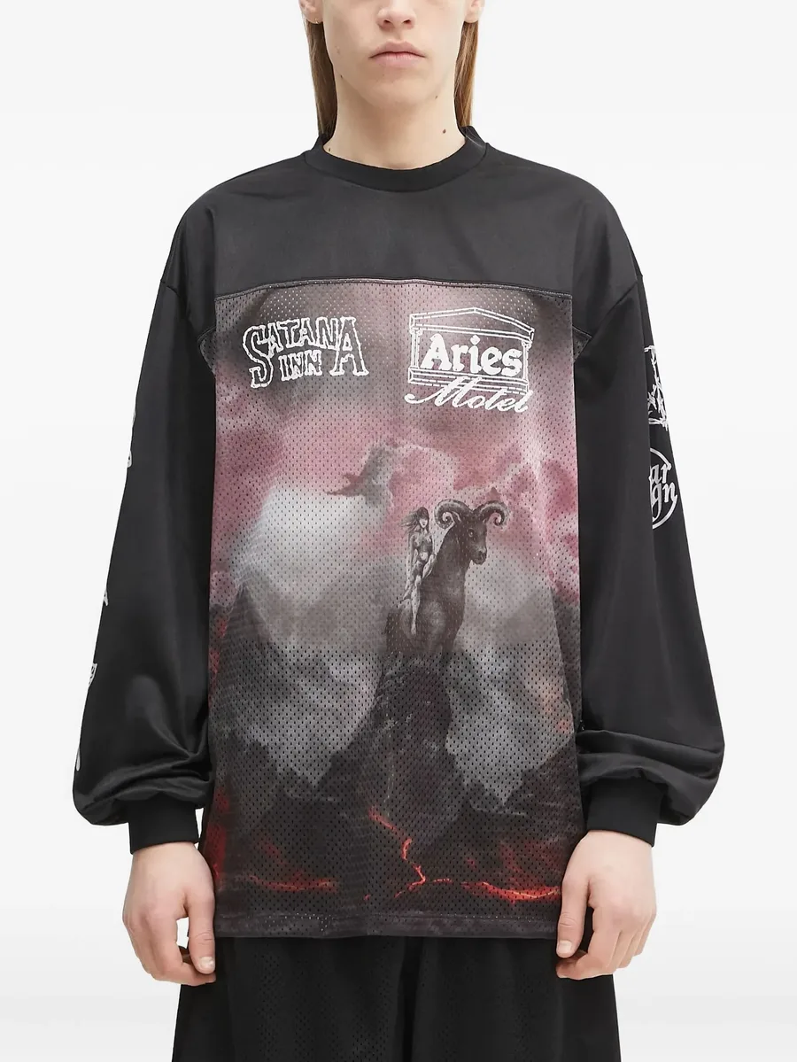 mesh-panel graphic long-sleeve T-shirt 3