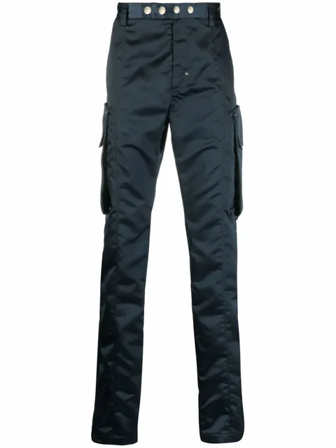 high-shine slim-cut trousers