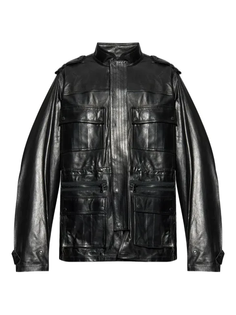 multiple-pocket leather jacket