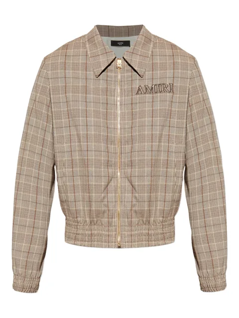 check-pattern embroidered-logo jacket