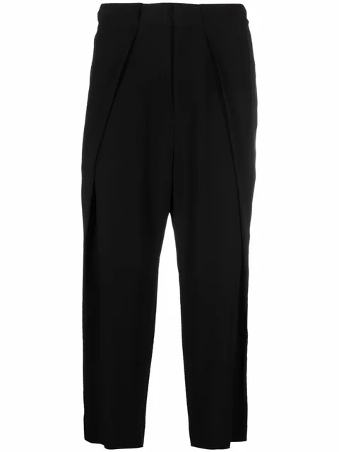 side folded crepe cropped trousers