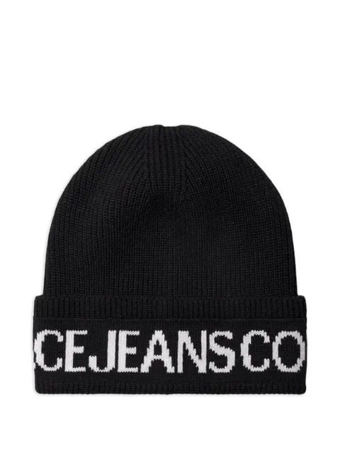 intarsia-knit logo beanie