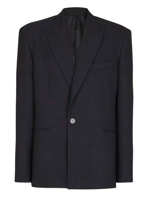 monogram-pattern single-breasted wool blazer