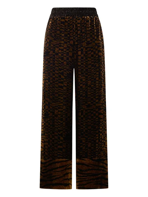 velvet geometric-pattern trousers