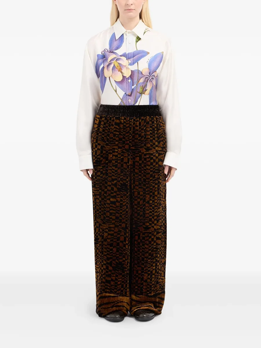 velvet geometric-pattern trousers 4