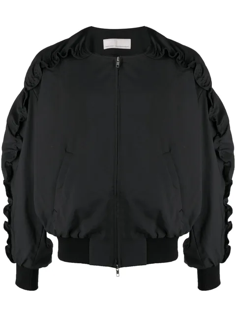 ruched zip-up bomber jacket