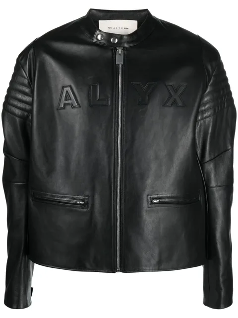 logo-embossed leather jacket