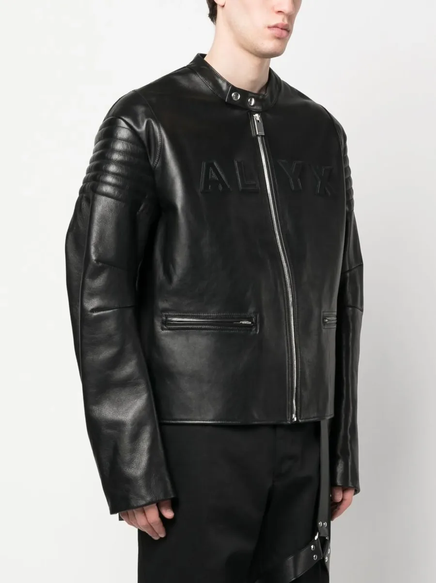 logo-embossed leather jacket 5
