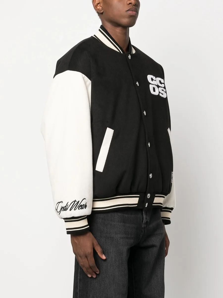 two-tone logo-patch bomber jacket 8