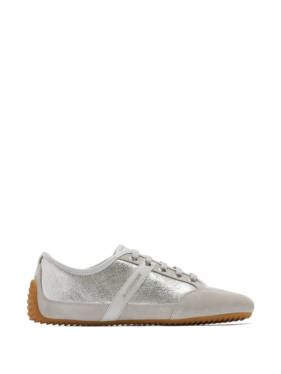 Slim metallic-effect panelled lace-up sneakers 2