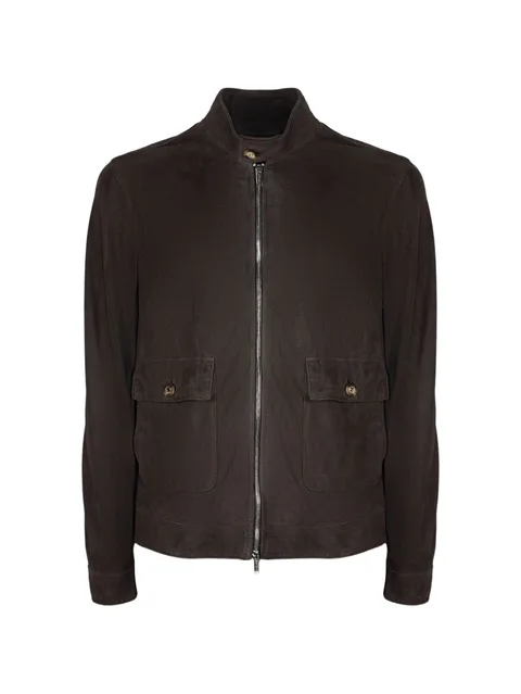 Plutone high-collar suede jacket