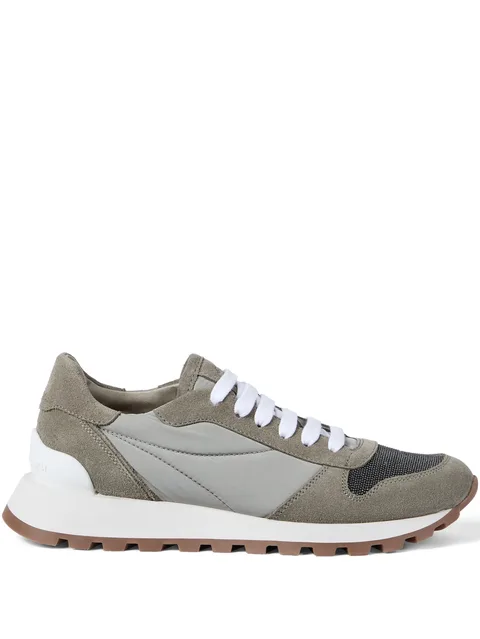 suede-panelled mesh sneakers