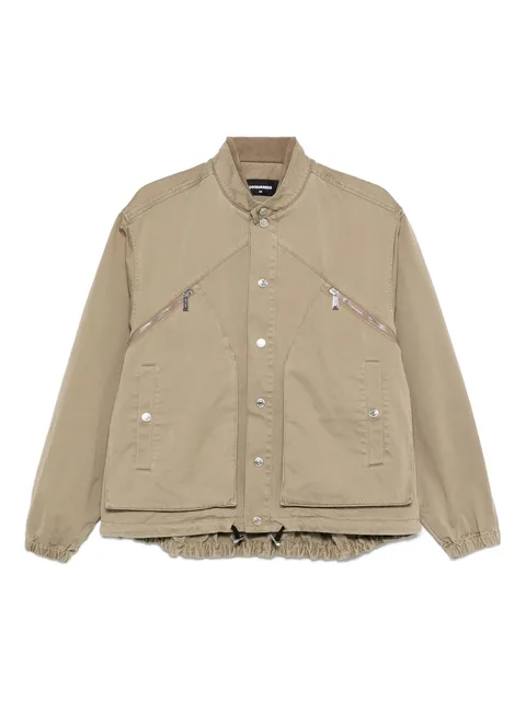 zip-pocket button-fastening jacket