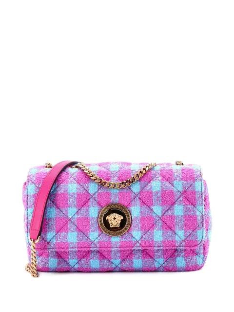 Medusa Icon Chain Flap Bag Quilted Tweed East West shoulder bag