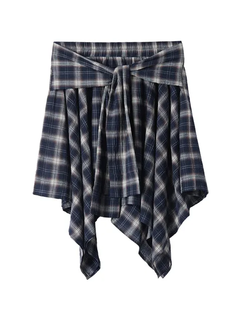 клетчатая юбка асимметричного кроя с поясом