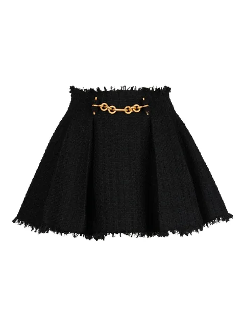 pleated flared tweed skirt