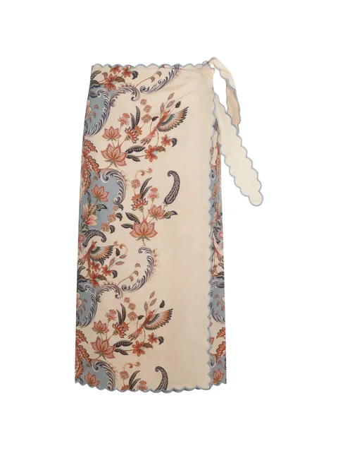 scalloped-edge floral-print skirt