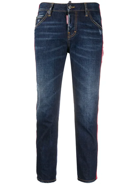 logo tape cropped jeans