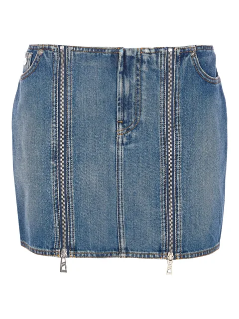 zip-detail denim mini skirt