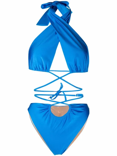 lattice-strap halterneck swimsuit