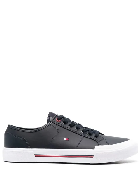 logo-embroidered low-top leather sneakers