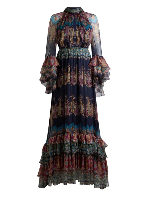длинное шелковое платье с принтом