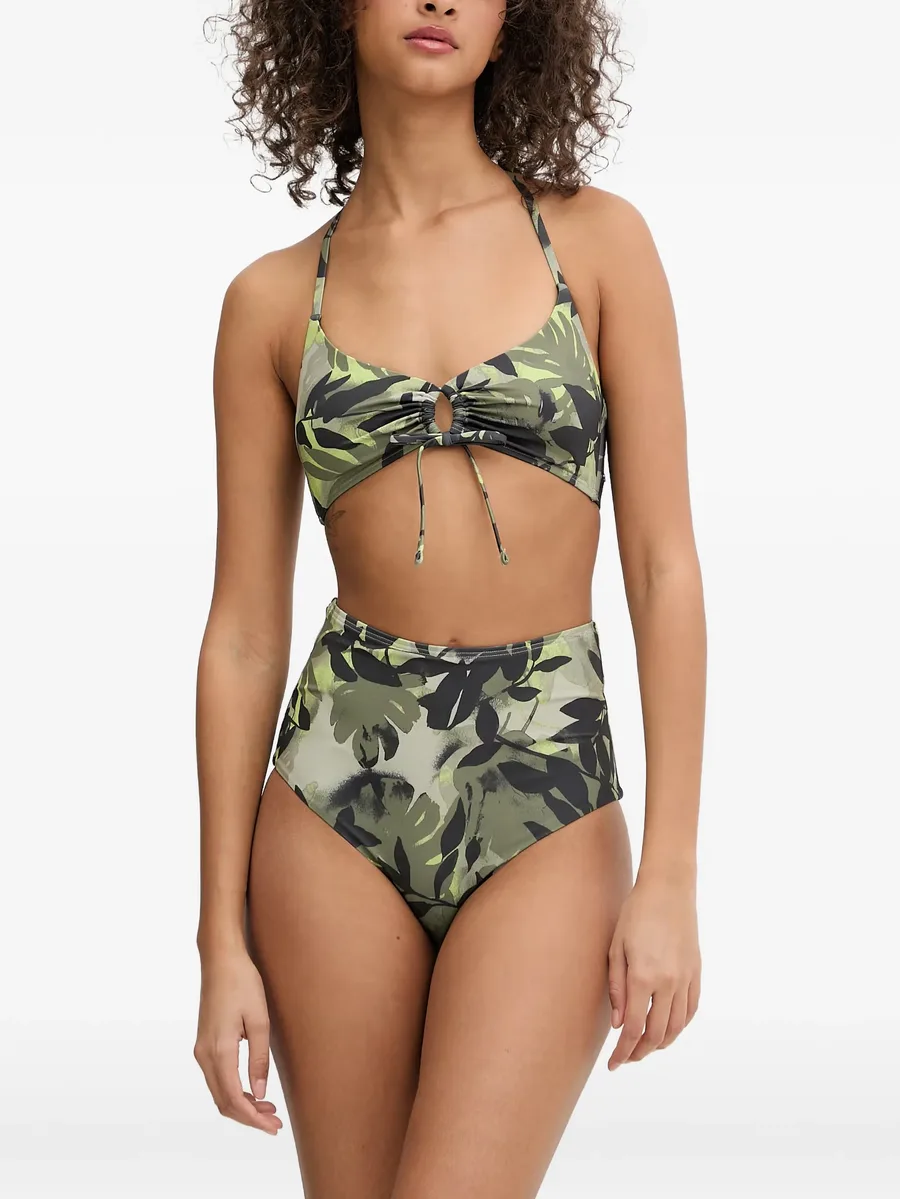 leaf-print high-waisted bikini 8