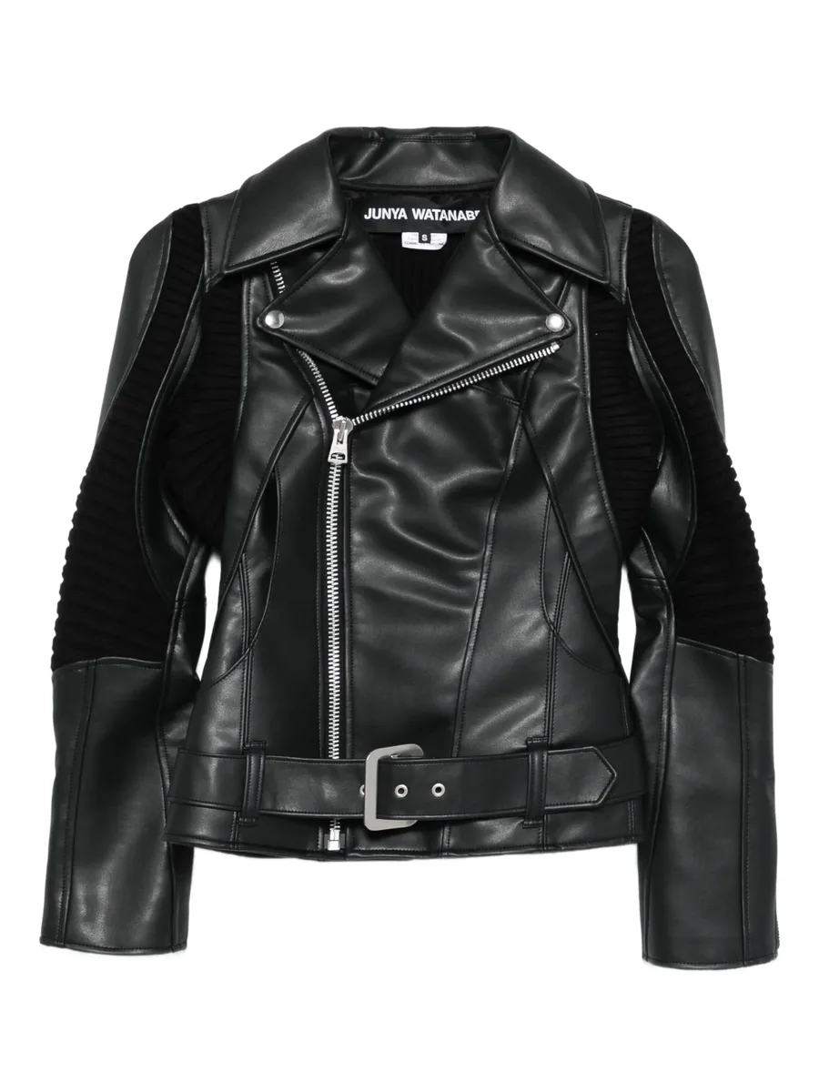 ribbed-panel faux-leather jacket 2