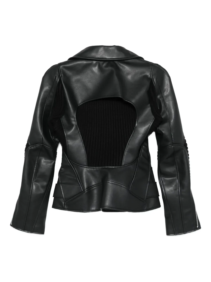 ribbed-panel faux-leather jacket 4