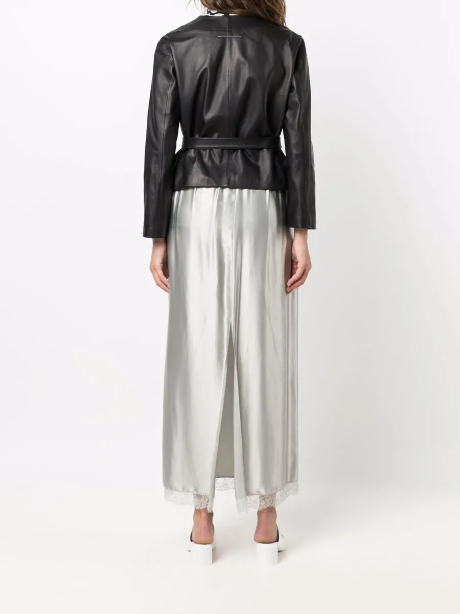 wrap-style leather jacket 8