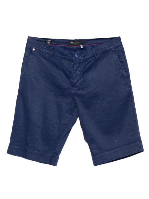 button-fastening linen-blend shorts
