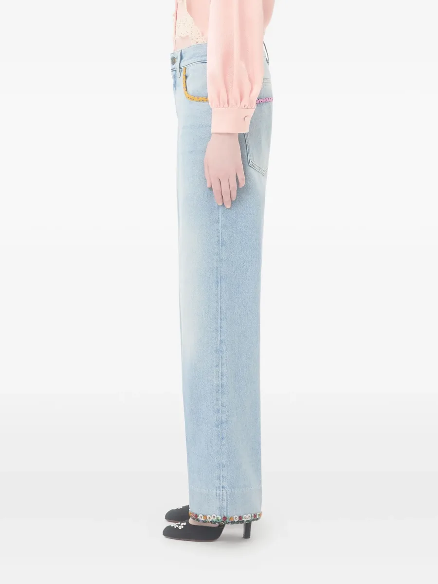 floral-hem faded jeans 6