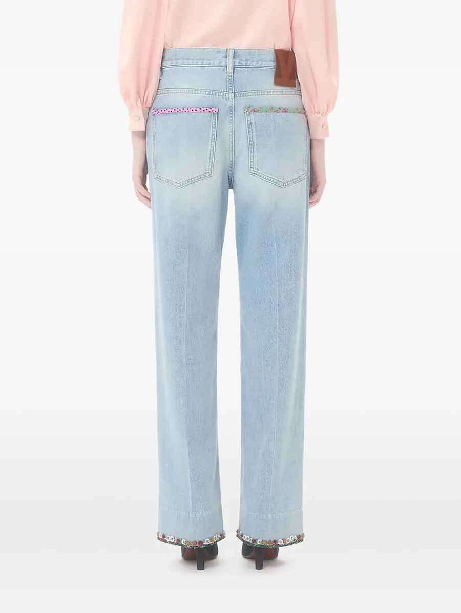 floral-hem faded jeans 9