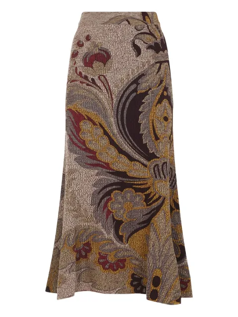 paisley-print ribbed-knit skirt