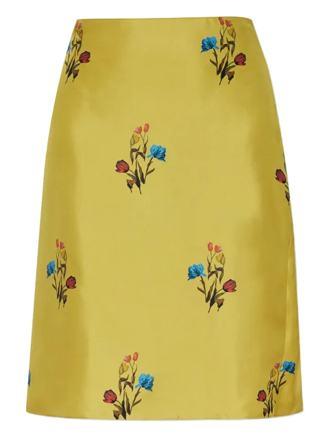 floral-print silk midi skirt