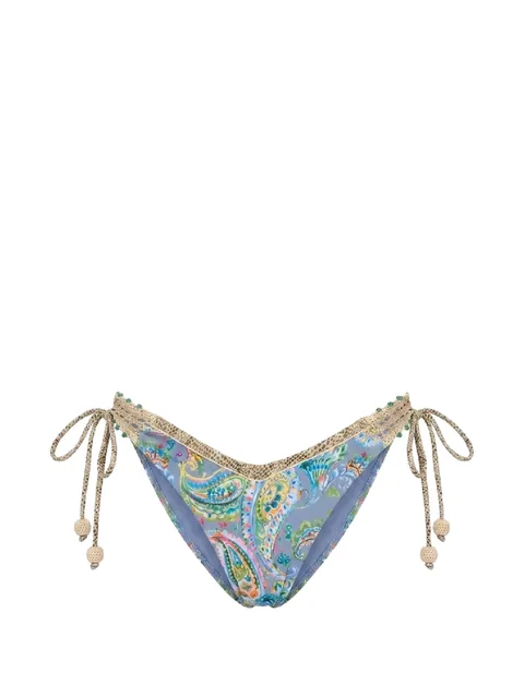 paisley-print crochet-trim bikini bottoms